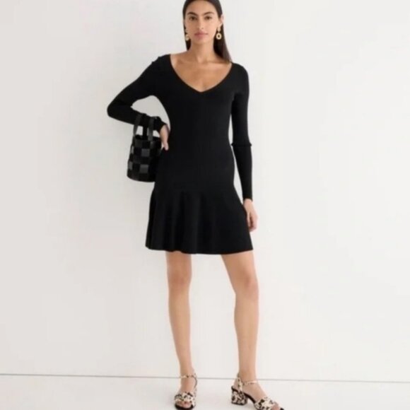 J.Crew Ruffle-hem sweater-dress Black Knit Size Small - Picture 1 of 9